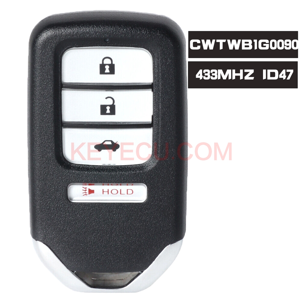 CWTWB1G0090 Smart Key Remote 4 Button 433MHz Fob for Honda Accord 2018